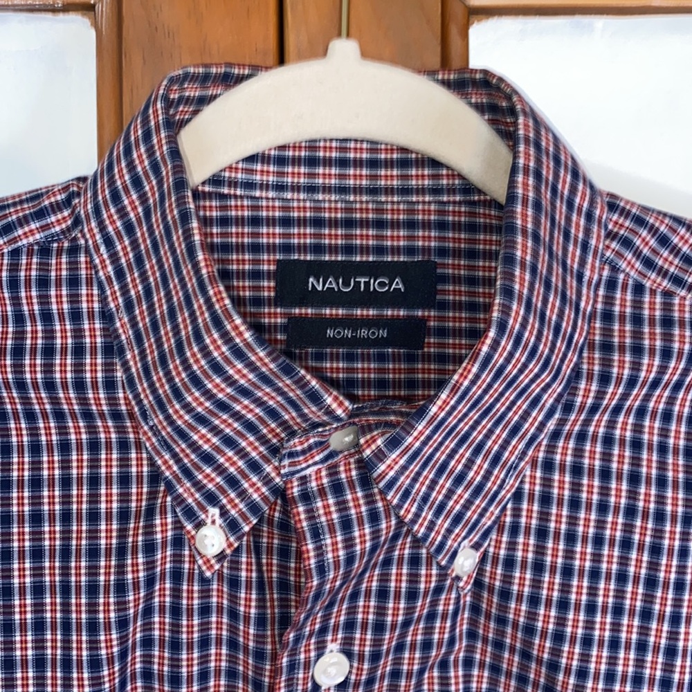 NAUTICA plaid button down business casual shirt 16 neck 32/33